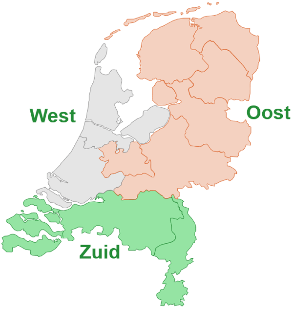 Kaart van Nederland met regio-indeing